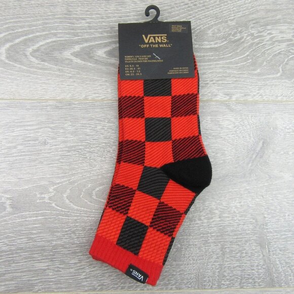 Vans Checkered Plaid Half Crew Socks Women's Size 6.5-10 Red Black (1 Pair) NEW - Picture 2 of 11